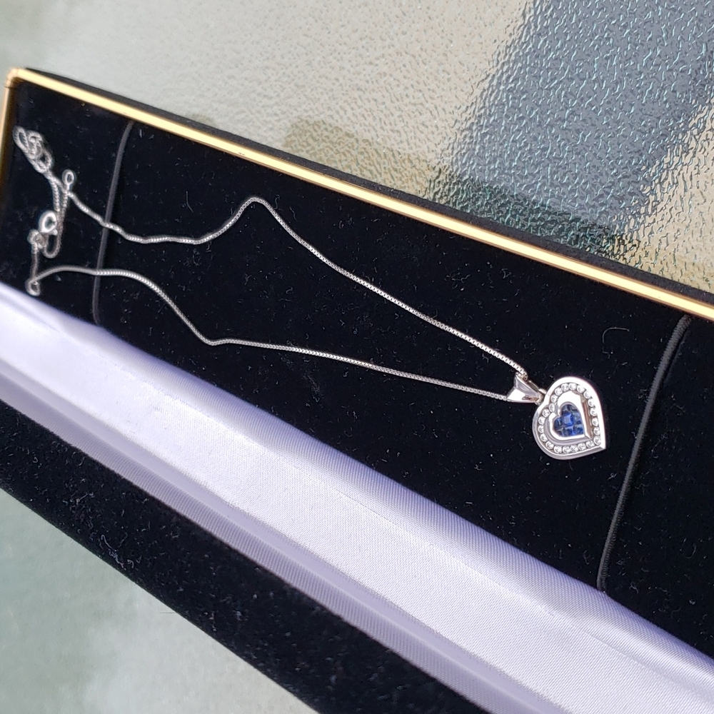 14k gold sapphire  diamond pendant and necklace.